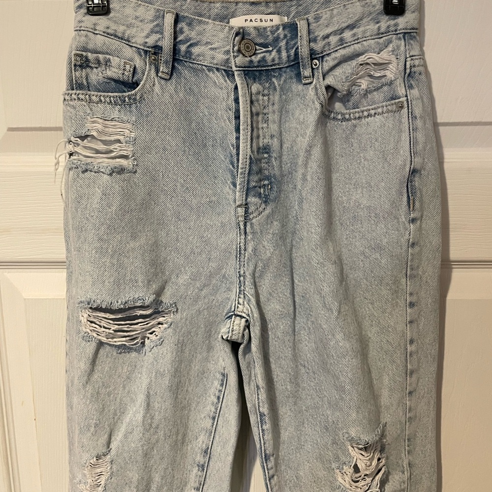 PacSun Blue High Rise Straight Jeans Vintage Distressed - Picture 2 of 6